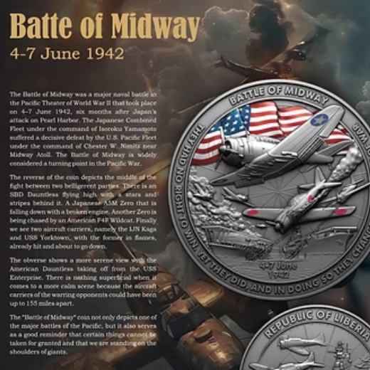 Battle of Midway 2oz High Relief Silver Coin - Image 3