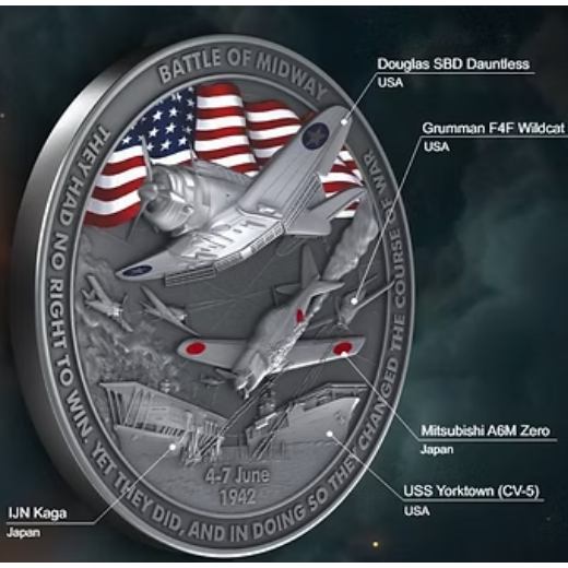 Battle of Midway 2oz High Relief Silver Coin - Image 2
