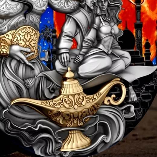 Aladdin and the wonderful Lamp 2 Oz UHR Gilded Silver - Image 4