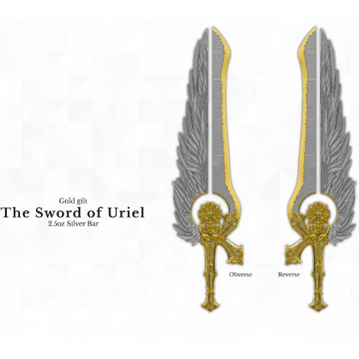 2.5 Oz Sword of St Uriel Gold Gilded Silver Bar - Image 2